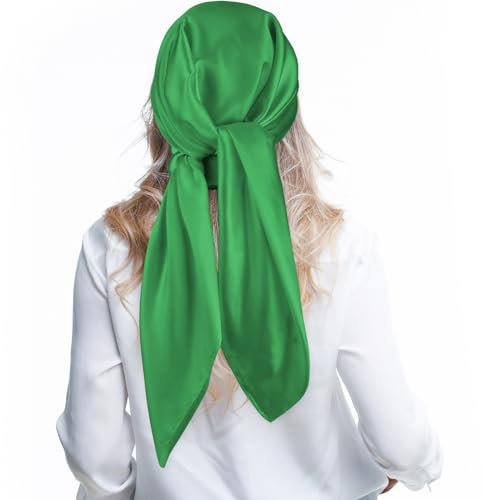Andibro 35 Large Square Satin Head Scarf, Silk Shiny Solid Color Head Scarves Sleeping Head Wraps for Women Hair Bandana (Green)