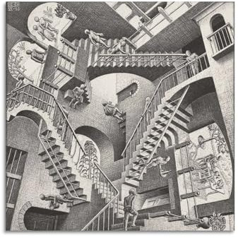 JSWLQ M. C. Escher (Relativität), Künstlerposter auf Leinwand, Wandkunstdruck, Foto, Bild, Gemälde, Raumdekoration, Heimdekoration, 30 x 30 cm