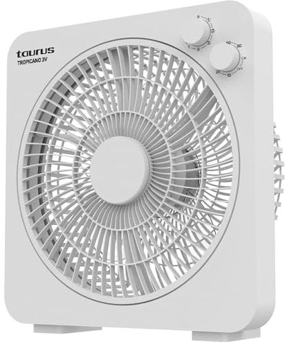 Taurus - Ventilador de Suelo Tropicano 3V | 35W de Potencia | 5 Aspas | 3 Velocidades Fijas y Rejilla Giratoria | Temporizador de 60 Min | Asa de Transporte | Pies Antideslizantes | Diseño Compacto