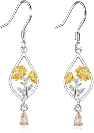 Chrysanthemum Earrings 925 Sterling Silver November Birth Peanut Birthstone Pendant Earrings Women Girls Jewelry Gifts