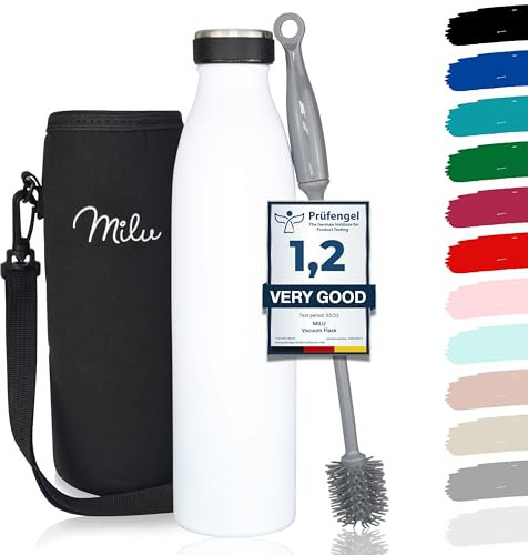 Milu Bouteille d'eau en Acier Inoxydable - Double paroi isolée sous vide - Bouche Standard Gourde - 350ml 500ml / 750ml / 1000ml/ 1.5l - sans BPA - Thermo Gourde Bouteilles (Blanc, 500ml)