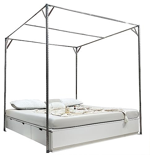 Pfosten für Himmelbettrahmen, 4 Ecken Edelstahl-Bett-Moskitonetz-Rahmenhalterung, für Schlafzimmerdekoration, Himmelbettrahmen in voller Größe (Silber),2 * 2m