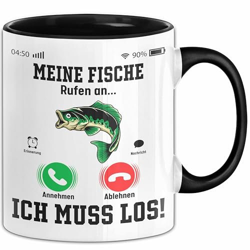 Meine Fische Rufen An... Ich Muss Los Tasse Geschenk Für Fisch Fans Geschenkidee Kaffee-Becher (Schwarz)