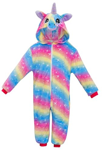 KAKU NANU Pigiama Intero Unicorno Bambina 2 a 10 Anni,Bambini con Cappuccio Flanella Unicorno Bambina Regalo