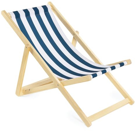 AQUASTIC Sunlito Liegestuhl Holz klappbar – Strandstuhl, leicht | Kiefernholzrahmen, wetterfestes Polyester, verstellbare Rückenlehne – bis 110 kg – für Strand, Garten, Camping