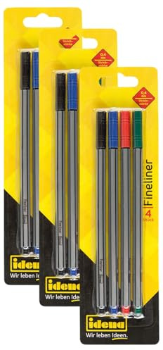 Idena 516186 - Fineliner 4 Stück, Strichstärke 0.4 mm (Packung mit 3)