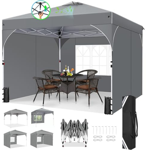 TOOLUCK Pavillon 3x3 Wasserdicht Stabil Winterfest Faltpavillon Gartenpavillon Partyzelt Pop Up Pavillon Klappbar UV Schutz 50+ Höhenverstellbar mit Entlüftung & 3 Stoffstücken&4 Sandsäcke, Grau