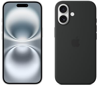 Apple iPhone 16 (128 GB) - Blanco + Funda de Silicona con MagSafe - Negro