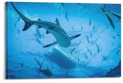 GLMHOK Sea Life Poster, Motiv: frecher Hai, dekoratives Gemälde, Leinwand-Poster, 30 x 45 cm