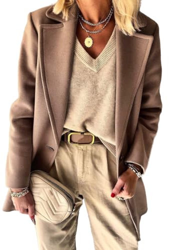 IDEALSANXUN Damen-Blazer aus Wolle, für Herbst und Winter, Erbsenmantel, Business-Arbeitsanzug, Dunkles Khaki, L