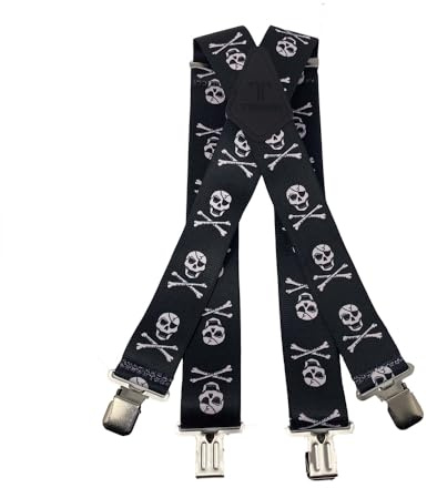 Tomahawk Heavy Duty Braces, Adjustable, Unisex Suspenders, Strong Clasp (Skull & Crossbones)