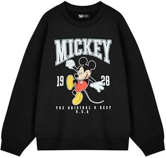 Disney Schwarzes Mickey Mouse Damen-Sweatshirt | Original 1928 Grafik-Langarmshirt mit Rundhalsausschnitt | Lässige Cartoon-Bekleidung | Alltagskleidung | Ikonisches Design im USA-Thema