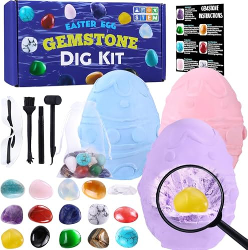DIYDEC Ausgrabungsset für Kinder, Natürliche Edelsteine Schatzsuche Spielzeug Mineralien Steine für Partyspiele und Kinder Geschenk