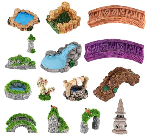 TINEASUR 15pcs Micro Landscape Decoration Zen Garden Ornaments Miniature Garden Figurines Resin Micro Ornaments Home Decor Supplies
