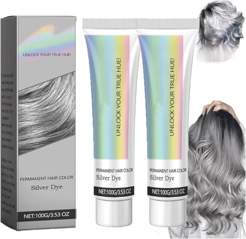 Inherenta Silver Hair Dye,2-In-1 Natural Essence Extract Silver Hair Dye,Silver Metallic Hair Dye,Silver Gray Natural Hair Dye Cream,Silver Hair Dye Permanent, for All Hair Types (2 Pcs)
