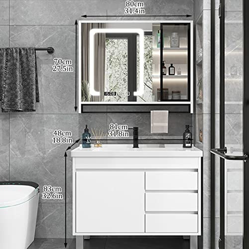 Modern Bathroom Vanity Cabinet Set with Ceramic Sink Wall Mounted Mirror Cabinet Laundry Sink Prep Hand Basin Washing Station Stand 80