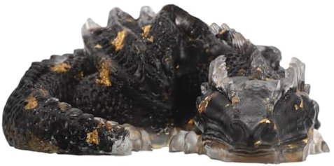VINTORKY Kristallverzierungen Crystal Dragon Egg Statue Stand Dekorative Drachenfigur Goldene Drachenstatue Feng Shui Chinesische Drachenfigur Aquarium-landschaftssteinstatue Black Harz