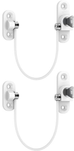HOMGEN Window Locks Child Safety 2 Pack Reliable Window Locks for Cats 18.5CM/7.3Inch Wire Long Window Opening Restrictor with Screws &Keys Baby Security Window Locks for UPVC Window