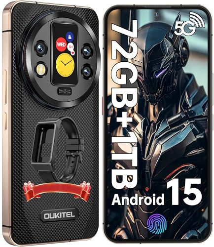 OUKITEL WP200 Pro 5G Outdoor Handy - Android 15 72GB+1TB Smartphone mit SmartWatch, 6,7” AMOLED FHD+ 120 Hz Wasserdicht Ohne Vertrag 8580mAh/45W, 108MP Kamera, 5G Dual SIM/NFC/WiFi 6 - Schwarz