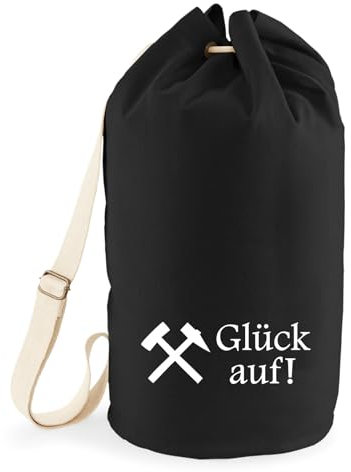 Huuraa Seesack Glück auf! Ruhrpott Geschenk 20 Liter Rucksack Black Baumwolle Glück auf! Geschenkidee
