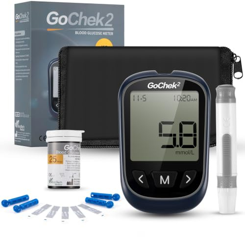 Blood Glucose Monitor Meter Diabetes Test Kit with Hypo and Ketone Warning, Meal Marker, 500 Memories, Blood Sugar Tester with 25 Test Strips and 25 Lancets - in mmol/L