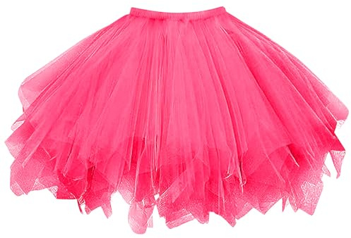 Jupe en Tulle Rose Rouge Tutu pour Femme 3 Couches, Jupe en Tulle Vintage Années 50, Jupon Courte Ballet Élastique pour Soirée Rétro, Cosplay, Carnaval, Costume de Danse (Tour de taille 66-110 cm)