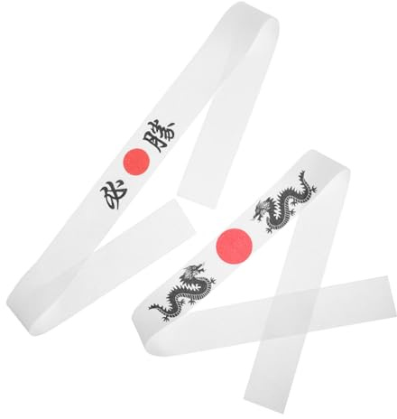 COMPUKAS Japanisches Ninja Stirnband Hachimaki aus Atmungsaktivem Polyester – 2 Stück Haarband und Kochbandana für Karate Sushi Köche und Sportaccessoire