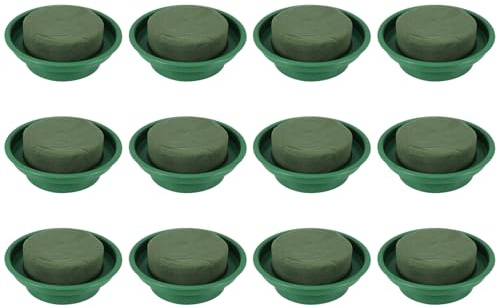 Tuesoa DIY Flower Arrangement Kit Green Round Wet Floral Foam, Wedding Aisle Flowers, Party Decoration (Flower Foam with Bowl, 12 Pieces)
