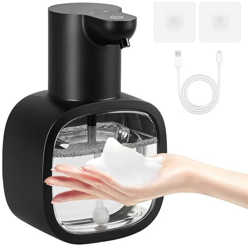 Druuzyl Dispenser Sapone Automatico 500ml Dosatore Sapone Schiuma da Parete IPX5 Impermeabile USB-C Ricaricabile con Sensore Dispenser Sapone per Cucina e Bagno 4 Livelli Regolabili (Nero)
