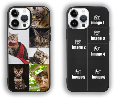 Personalised Custom Phone Case for iPhone 16 15 14 13 12 11 Pro Max Case, Customized Photo Name Phone Case Anti-Scratch Shock-Resistant Soft Protective TPU (Black Case 6 Photos) Clear