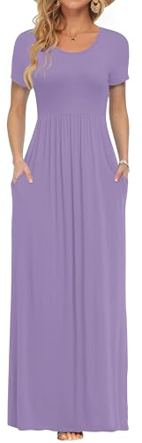 AUSELILY Femmes Maxi Robe Madame Manches Courtes été Casual Longue Robe avec Poche