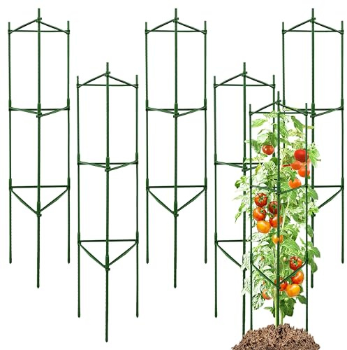 SYITCUN Lot de 6 tuteurs à tomates réglables de 120 cm - En acier revêtu de plastique - Pour tomates, concombres et plantes grimpantes