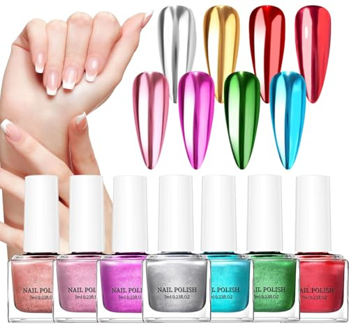 Spiegel- -Nagellack, 8 Farben, schnelltrocknender und hochpigmentierter Nagellack für DIY, Urlaubs-Make-up, Party und Alltag, 7 ml x 8 Stück