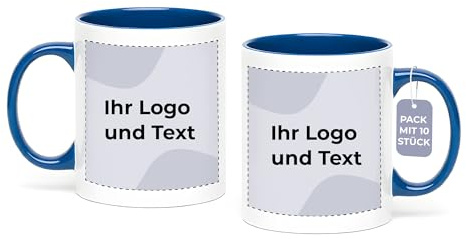 Cimpress Personalised Photo & Text Mug, 325 ml, Pack of 10, Blue | Custom Coffee & Tea Mugs with Business Logo, Bulk Pack, Corporate Gift for Colleagues