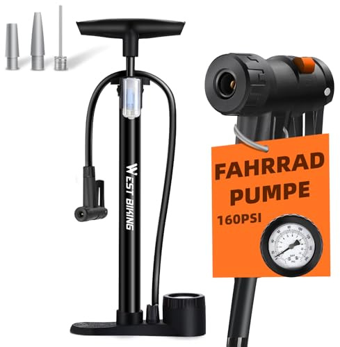 Fahrradpumpe Luftpumpe Fahrrad für alle Ventile - 11 Bar / 160 Psi Standluftpumpe mit Manometer - Standpumpe für Rennrad, E-Bike, Mountainbike - Fahrrad Pumpe für Französische Ventile