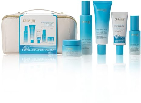 Hyaluronsäure Gesichtspflege Set 5-teilig - Anti-Falten Hautpflege mit Serum, Tagescreme, Nachtcreme, Reinigungsgel, Toner + SPF 50 Sonnenschutz - Anti-Aging, Hautpflege Hyaluronic Acid Geschenkset