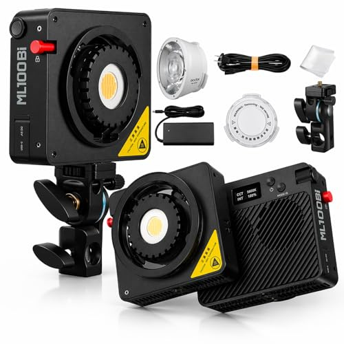 GODOX ML100Bi Portable COB LED Video Light 100W Bi-Color 2800-6500K | Support DC/V-mount battery/USB-C Power/Bank TLCI97 CRI98 Continuous Output Lighting for Filmmaking/Live Streaming/Videograph