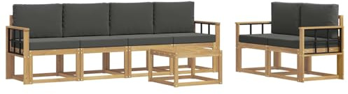 vidaXL Outdoor-Sofagarnitur mit Kissen 7 pcs Weiß und Anthrazit, Moderne Outdoor-Sofagarnitur, robuste Eckcouch, stylisches Gartenmöbel, Akazienholz, Bequeme Sitzplätze