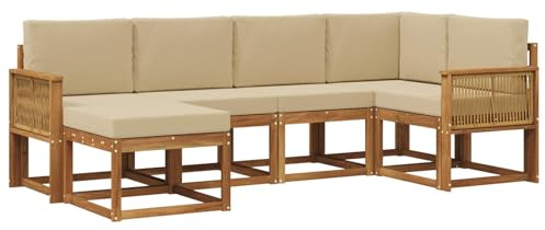 vidaXL Outdoor-Sofagarnitur mit Kissen 6 pcs Natur und Beige Polyester, Garten-Sofa, modernes Outdoor-Komfort-Set, langlebige Sitzgarnitur für Entspannung und Terrasse