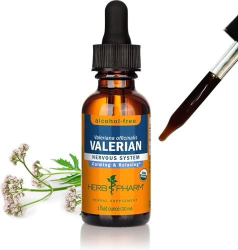 Herb Pharm Valerian Alcohol-Free Extract: Organic Liquid Glycerite for Sleep & Relaxation, Calming Nighttime Sleep Support Supplement for Adults, Sugar-Free, Up to 6 Week Supply, 1 oz