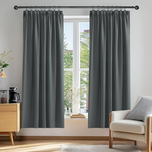 Deconovo Vorhang Blickdicht Kräuselband Dicke Gardinen Schlafzimmer Thermovorhang Verdunkelung, 183x117cm(HöhexBreite), Dunkelgrau, 2er Set