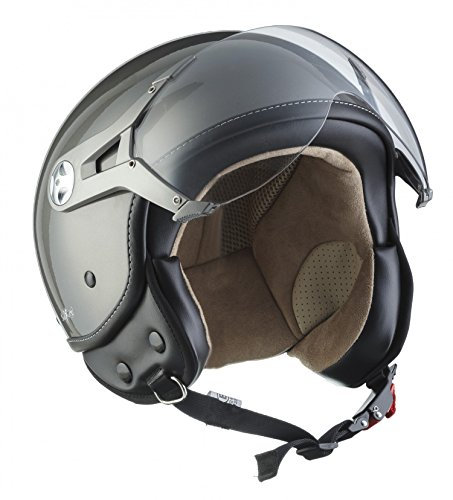 Soxon® SP-325 Mono „Titan“ · Jet-Helm · Motorrad-Helm Roller-Helm Scooter-Helm Moped Mofa-Helm Chopper Retro Vespa Vintage Pilot Biker Helmet · ECE 22.05 Visier Schnellverschluss Tasche XL (61-62cm)