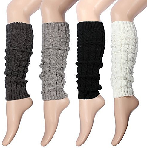 Wilotick Winter Knit Crochet Women Girls Knee High Leg Warmers Chunky Cable Boot Cuffs Knit Socks Ankle Knee Warmers (light grey)