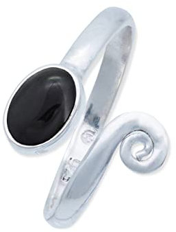 Ring 925 Silber Onyx schwarzer Stein größenverstellbar Edelstein echt Silber Damen Sterling Silber Geschenk (MRV-064-03)