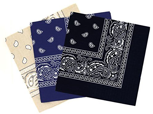 Set mit 3 Bandanas, Paisley, für Damen und Herren, 57 x 57 cm