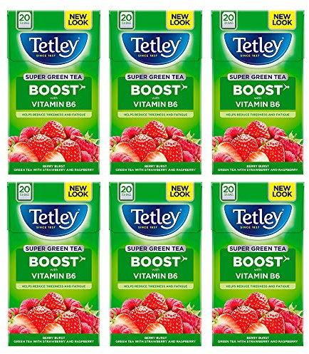 Tetley Super Green Tea Berry Burst Teabags, Pack of 6, 20-Count