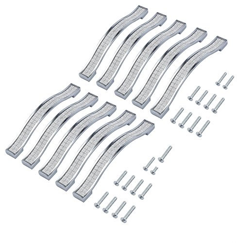 Justech Door Handles 10PCs Modern Crystal Diamond Door Knobs 128mm for Cabinet Kitchen Wardrobe Cupboard
