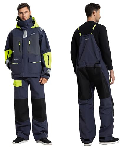 Offshore Segeljacke Bib Hose für Herren Angeln Regenanzug Foul Weather Gear Pro Atmungsaktiv (Navy, Large)