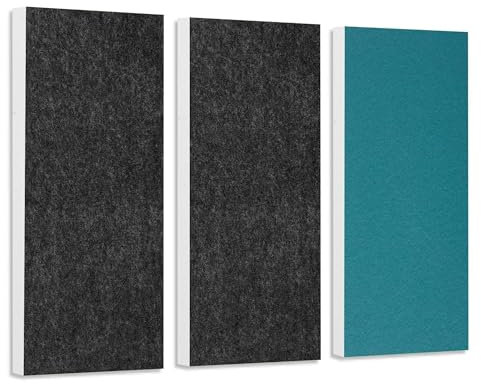 platino24 Schallabsorber-Set Colore aus Basotect G+ mit Akustikfilz, 3 Elemente: 2x in Anthrazit + 1x Petrol je 825x275x50mm, Verbesserung der Raumakustik