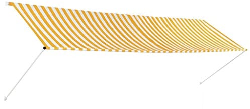 vidaXL Markise, Klemmmarkise Einziehbar, Sonnenschutz für Fenster Terrasse Balkon, Balkonmarkise Fallarmmarkise Fenstermarkise, 400×150cm Gelb Weiß